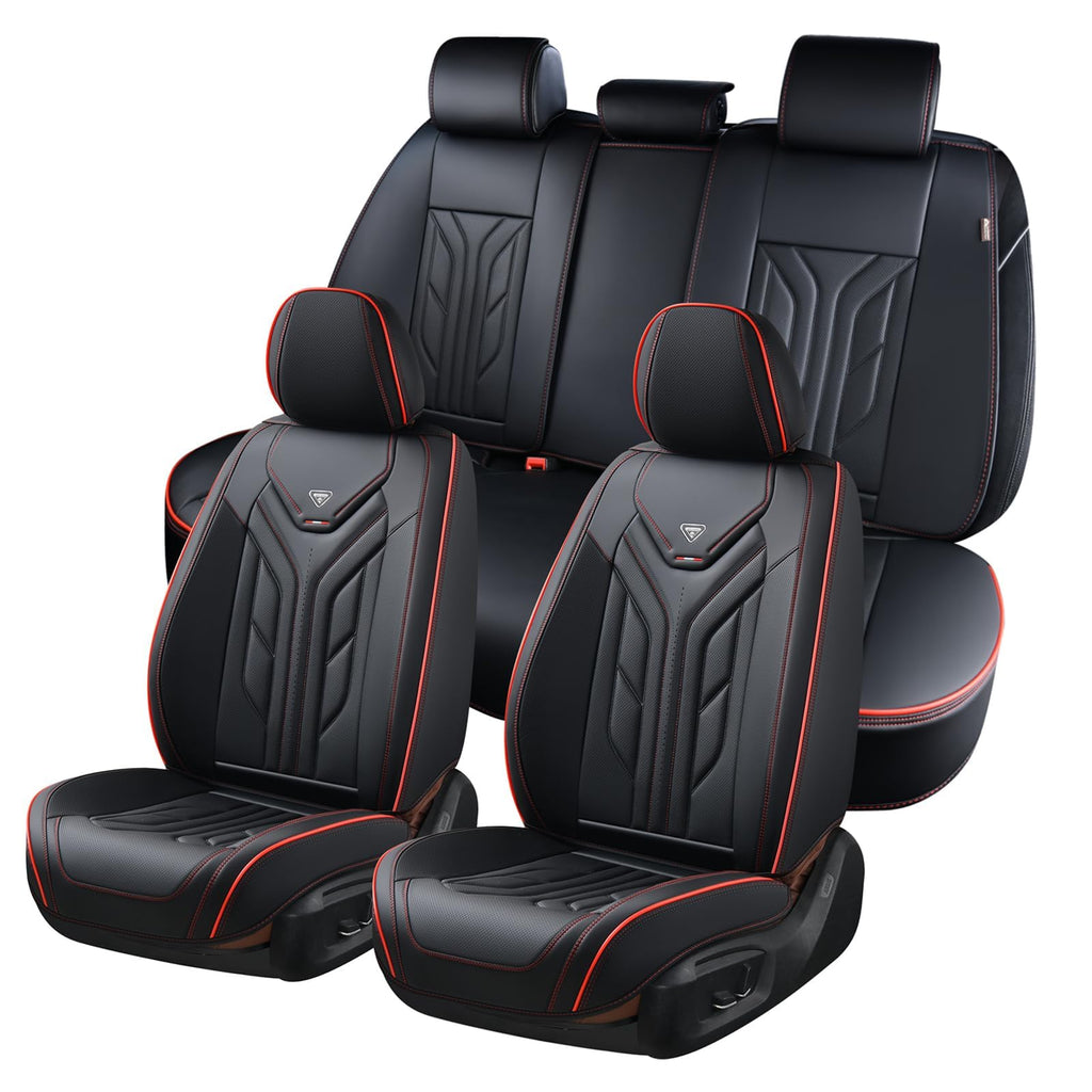 Black & Red Leather Car Seat Covers Full Set M58420