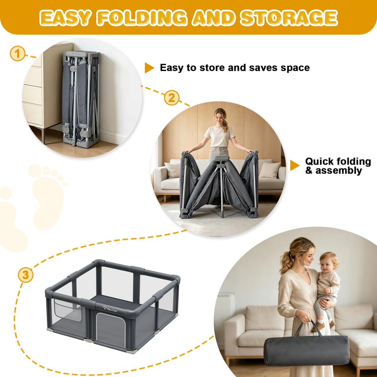 Foldable Baby Playpen with Mat I84443