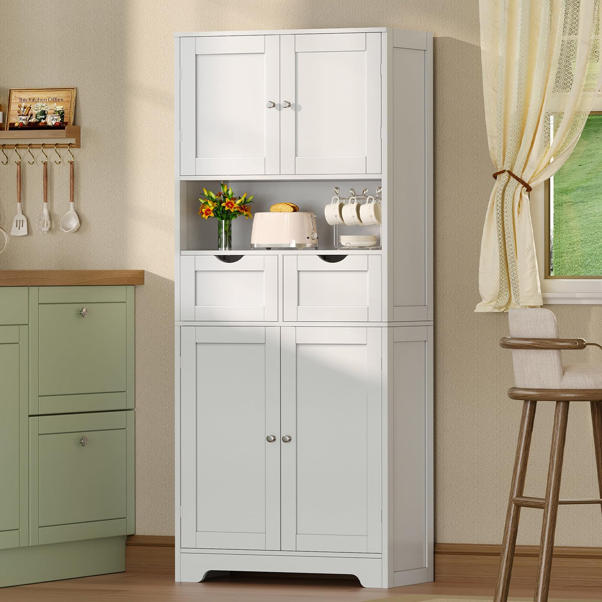 Tall Bathroom Storage Cabinet with 4 Doors Y481