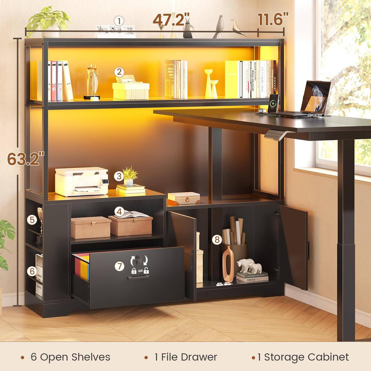 57" L Shaped Standing Desk with Storage Hutch E4751