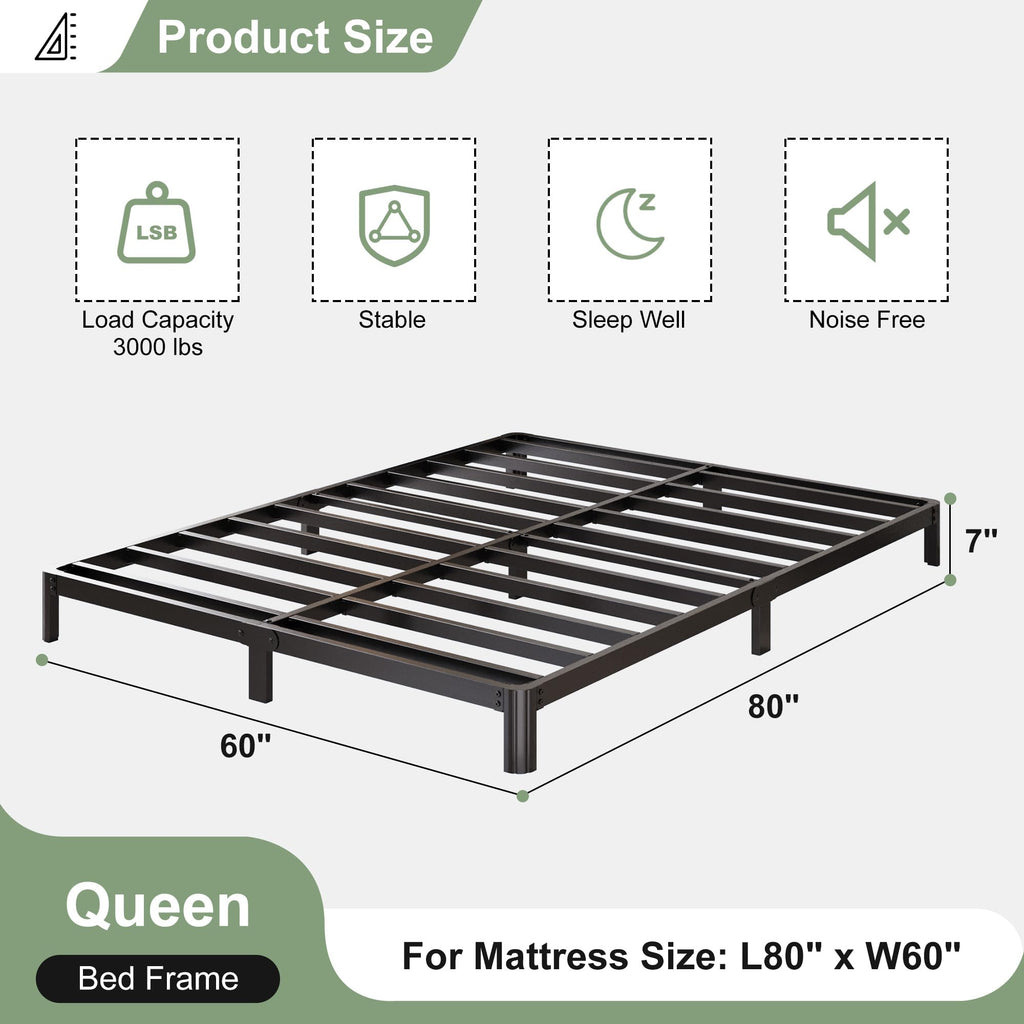 Black 7 Inch Queen Metal Platform Bed Frame L1615