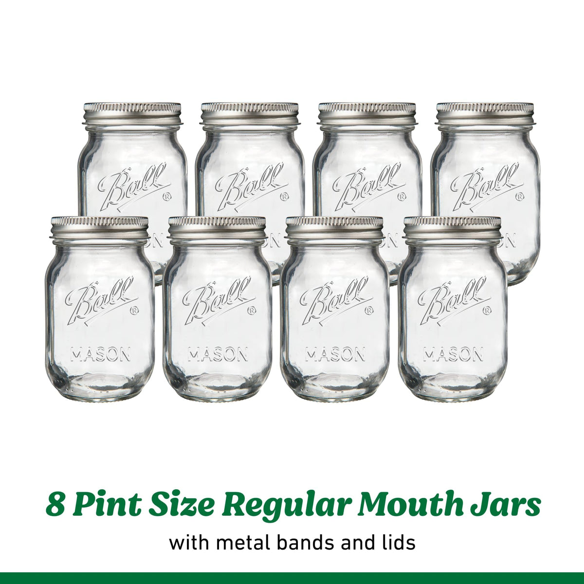 Regular Mouth Pint Glass Mason Jars, 16oz, 8-Count H80438