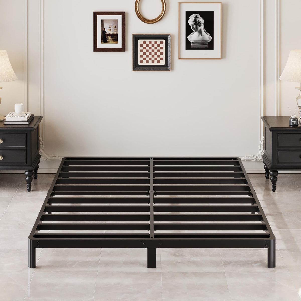 Black 7 Inch Queen Metal Platform Bed Frame L1615