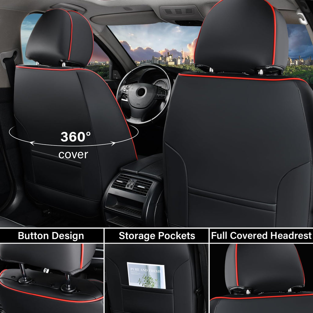 Black & Red Leather Car Seat Covers Full Set M58420