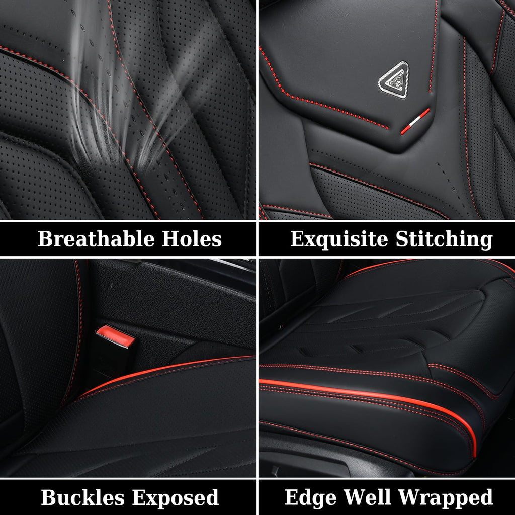 Black & Red Leather Car Seat Covers Full Set M58420