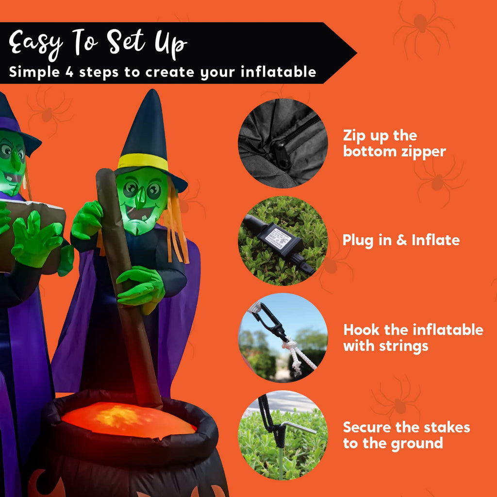 6 FT Halloween Inflatables Three Witch Cauldron with LEDs C894