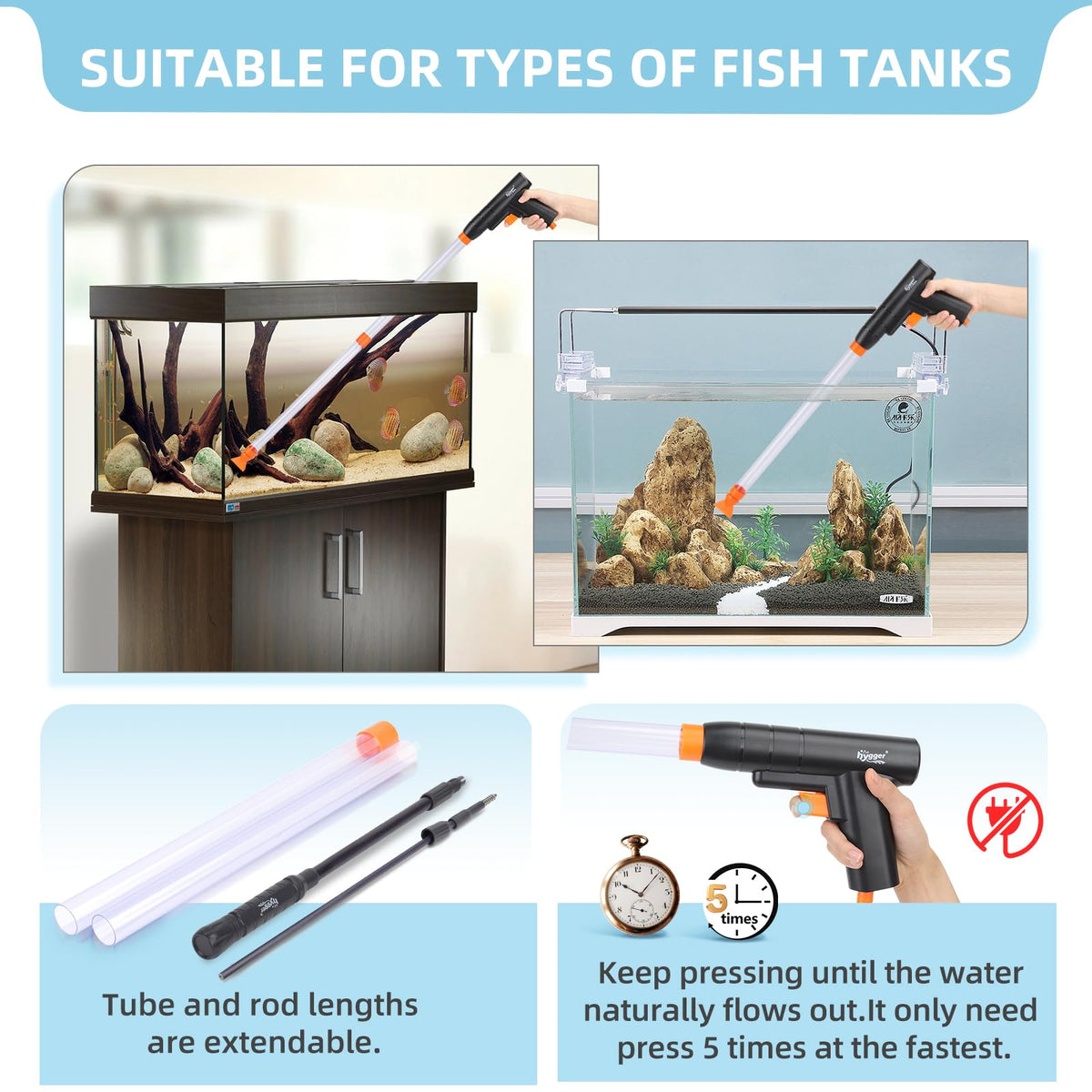 Aquarium Gravel Cleaner Kit with Water Hose Controller Clamp G726