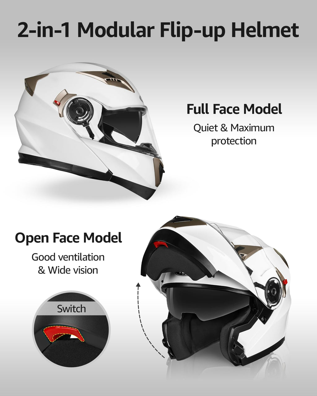 Modular Full Face Motorcycle Helmet with Sun Visor J27780