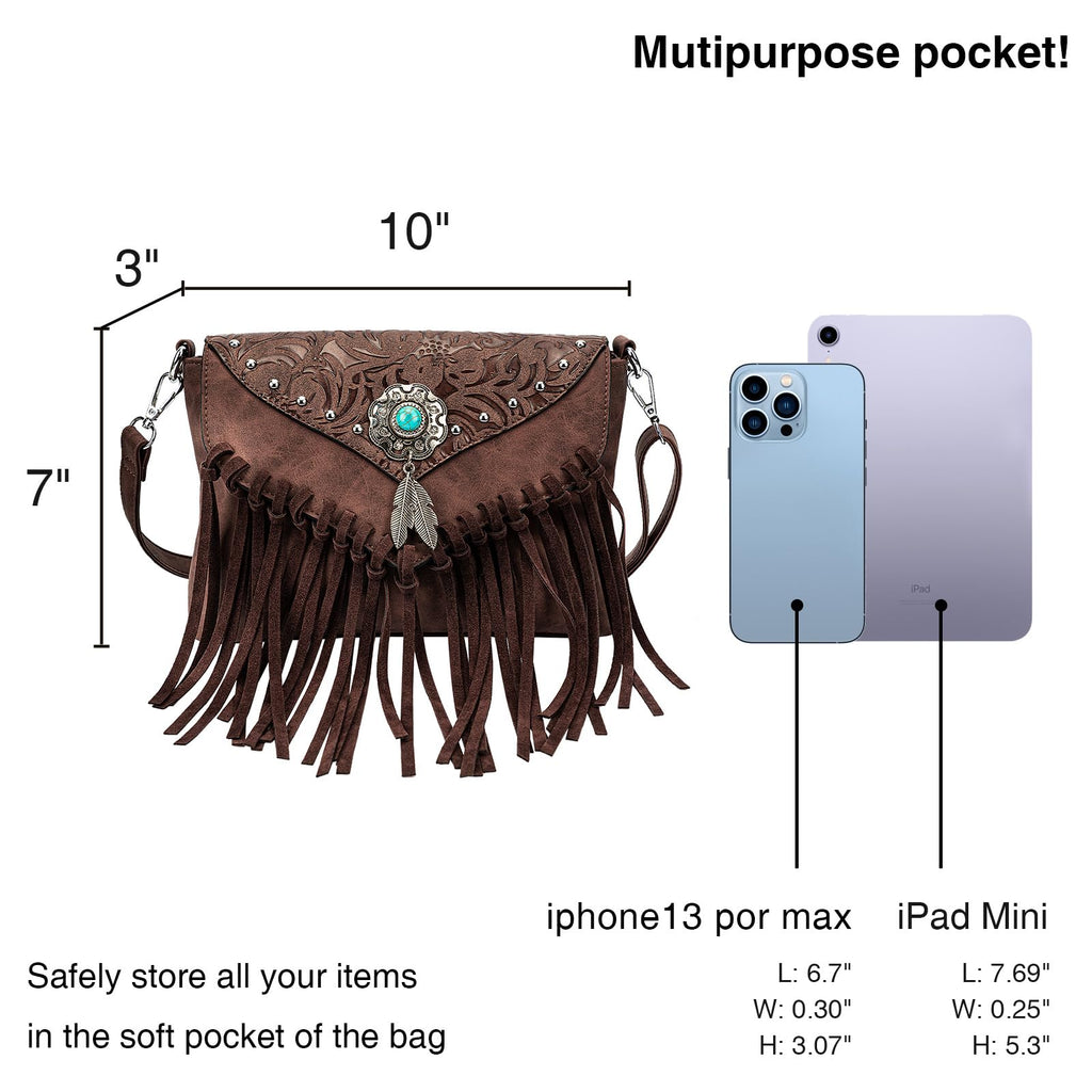 Small Turquoise Fringe Crossbody Handbag F7437