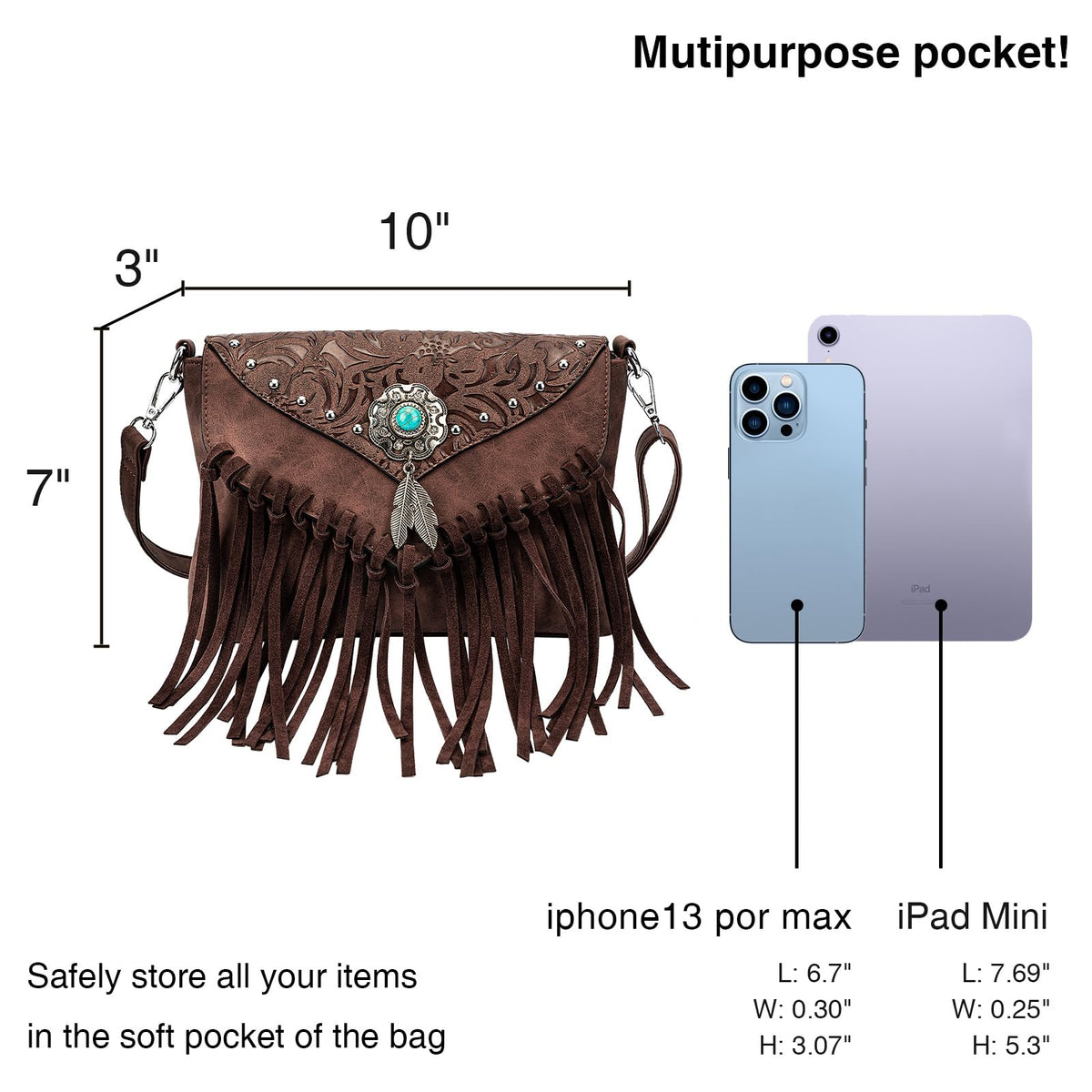 Small Turquoise Fringe Crossbody Handbag F7437