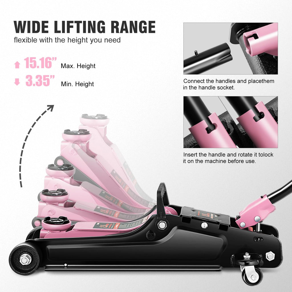 Low Profile Hydraulic Trolley Floor Jack 2.5 Ton Pink U712440