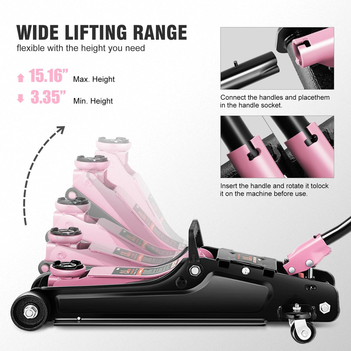 Low Profile Hydraulic Trolley Floor Jack 2.5 Ton Pink U712440