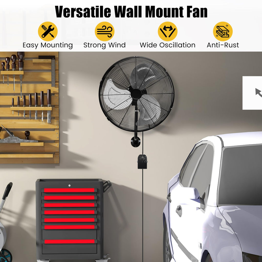 20 Inch 3-Speed Oscillating Metal Wall Fan T9184