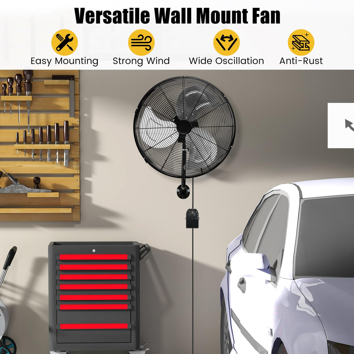 20 Inch 3-Speed Oscillating Metal Wall Fan T9184