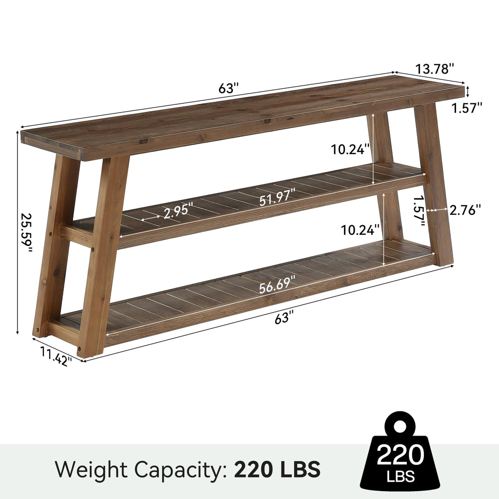 3-Tier Solid Wood TV Stand with Open Storage Shelves G604777