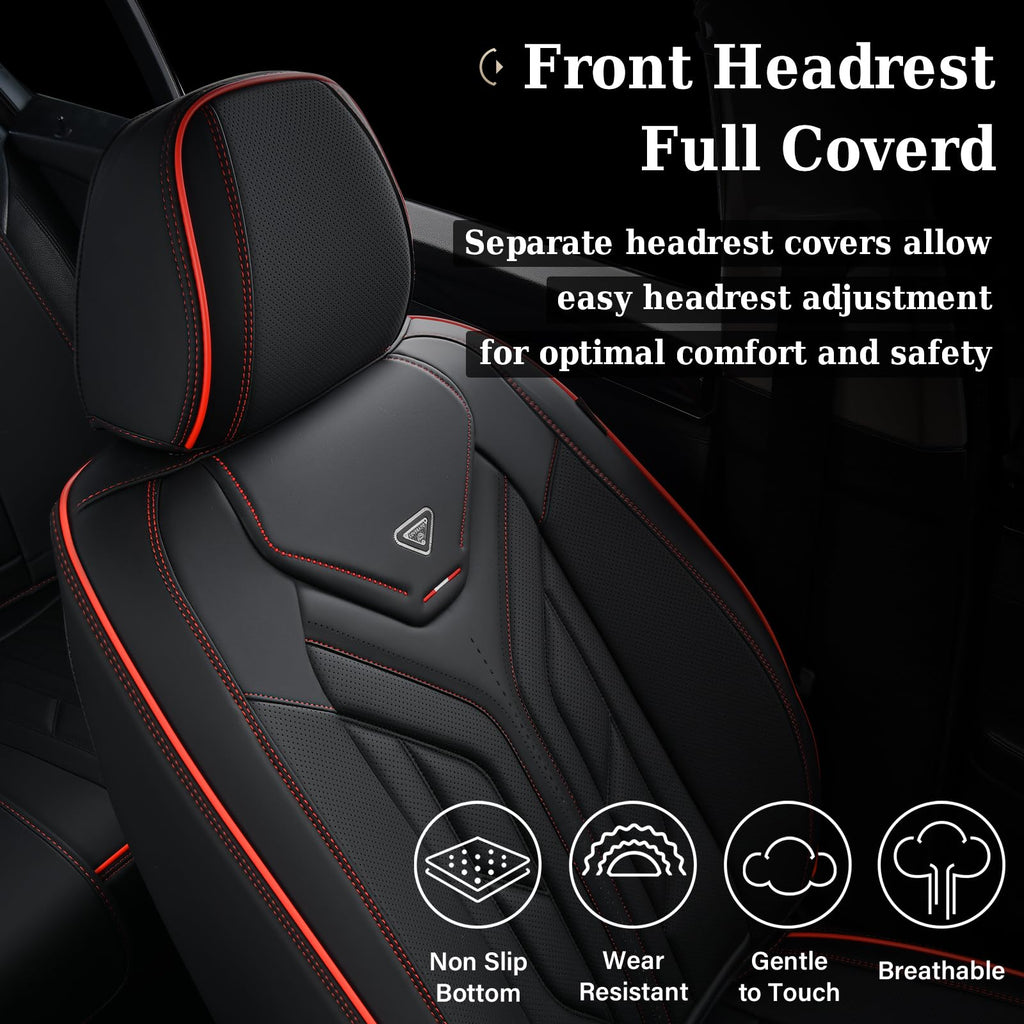 Black & Red Leather Car Seat Covers Full Set M58420
