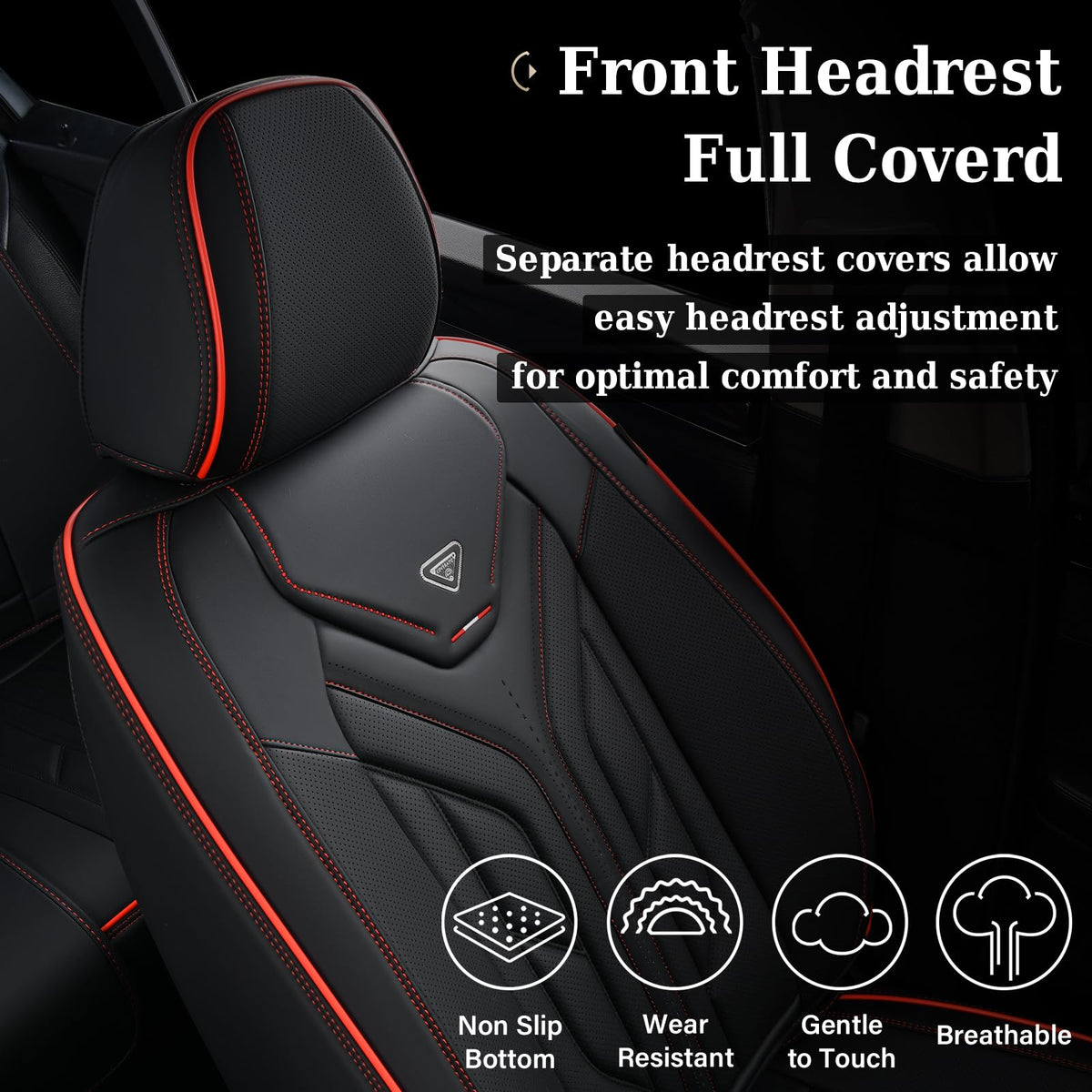 Black & Red Leather Car Seat Covers Full Set M58420