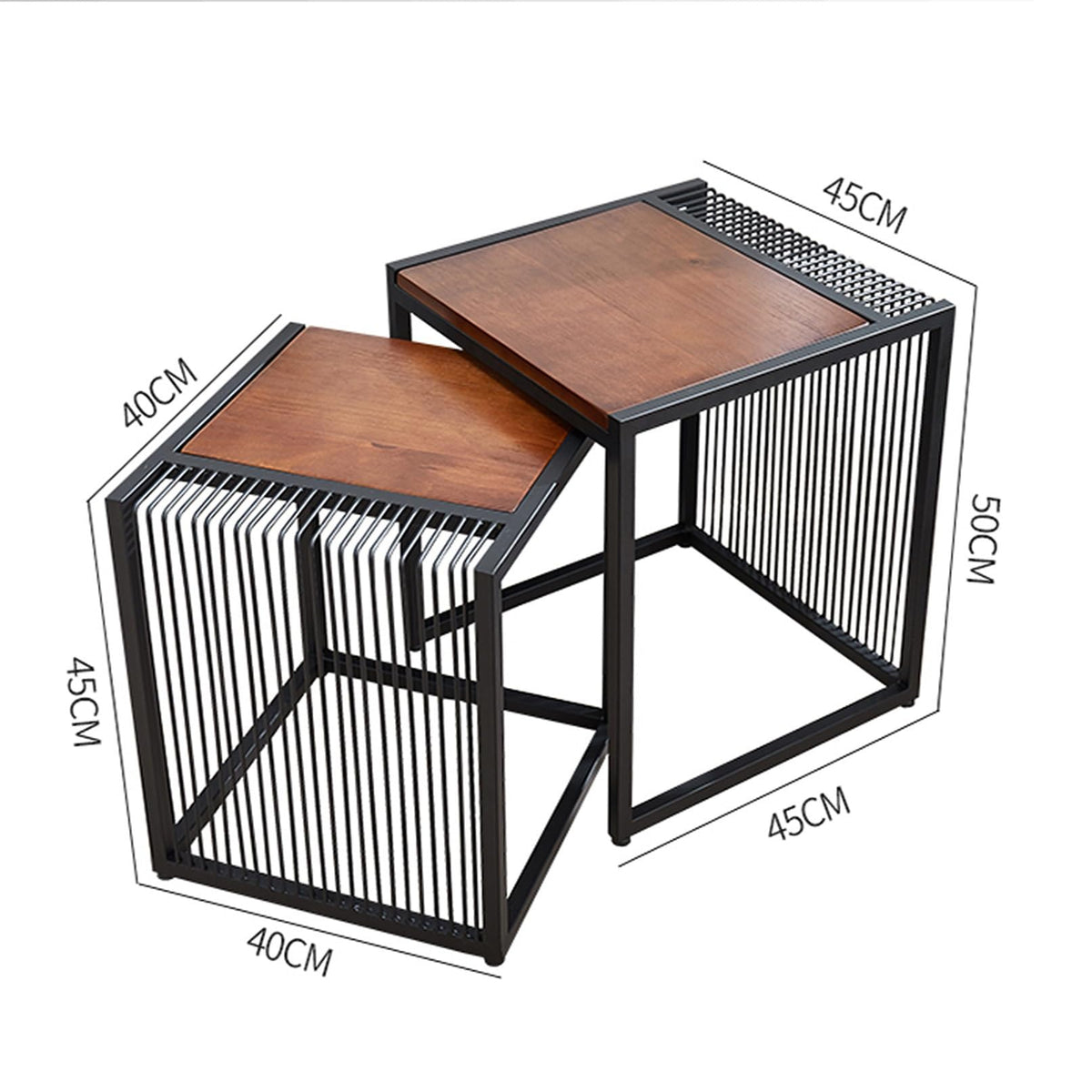 Set of 2 Square Nesting Coffee Table with Metal Frame N6900