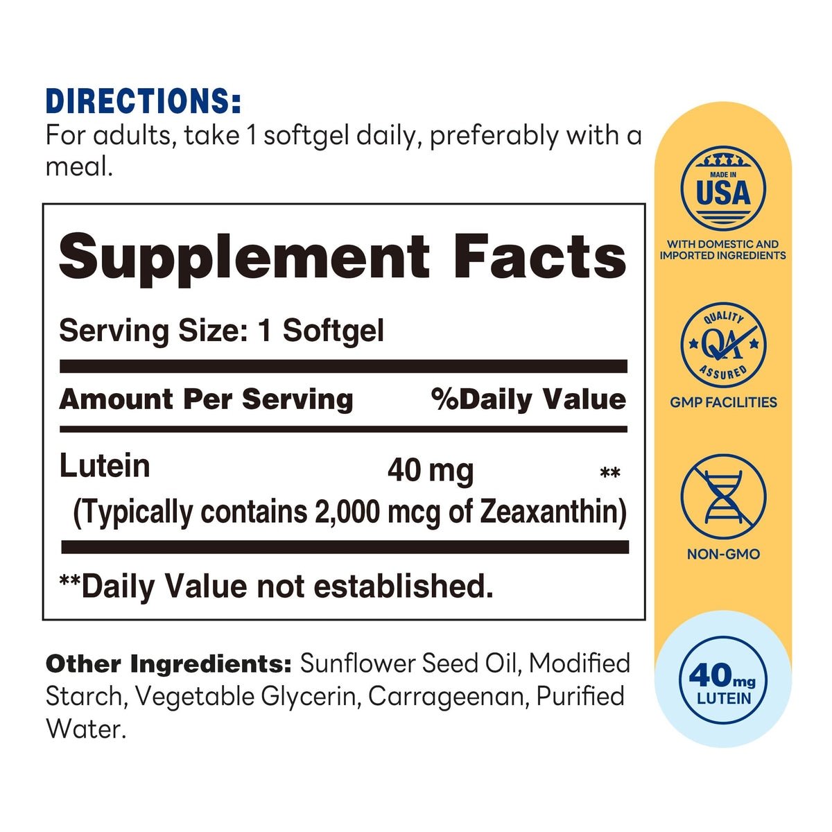 Lutein 40mg with Zeaxanthin 2mg 60 Softgels O612191
