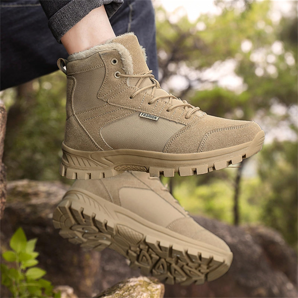 Mid Top Fur Lined Suede Leather Waterproof Military Tactical Boots O4599