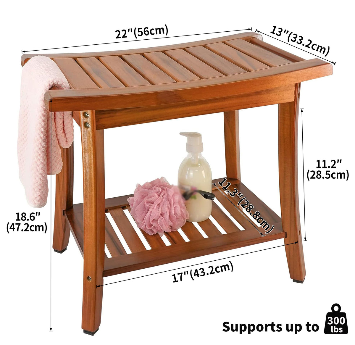 Teak Shower Bench Seat with Handles X33127