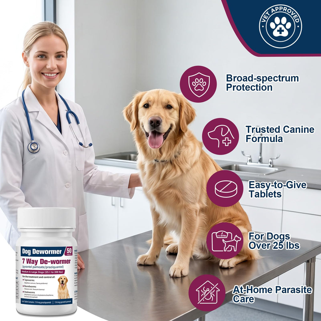 7-Way Dewormer for Large Dogs & Puppies, 50 Tablets E93306