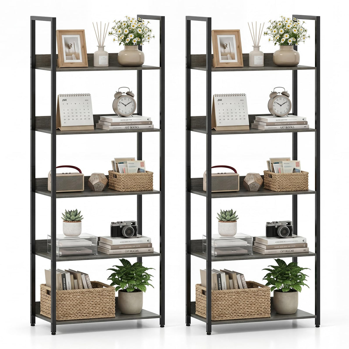 5-Tier Wooden Bookshelf Set of 2 V586