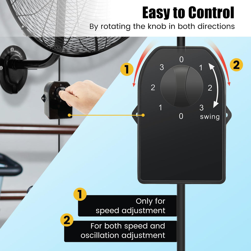 20 Inch 3-Speed Oscillating Metal Wall Fan T9184