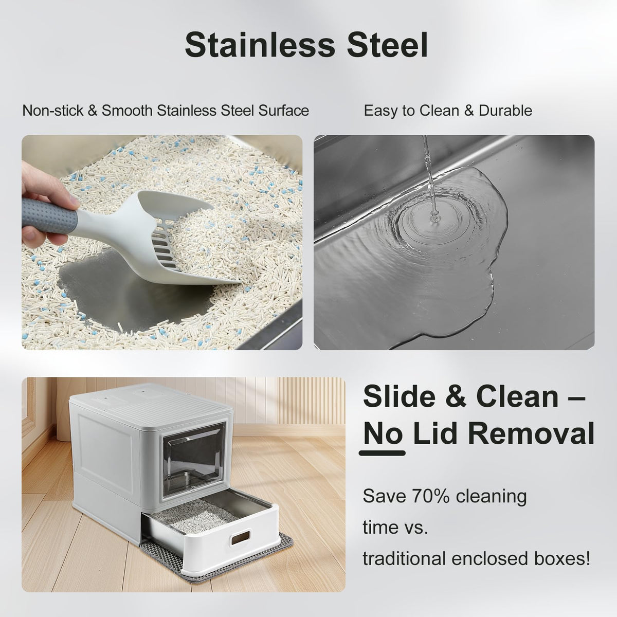 Enclosed Stainless Steel Cat Litter Box with Lid D1533