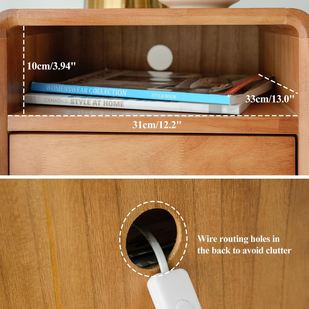 Solid Wood 2 Drawer Narrow Nightstand O560372