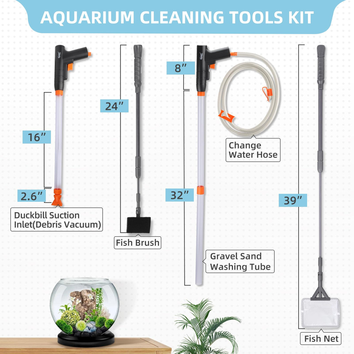 Aquarium Gravel Cleaner Kit with Water Hose Controller Clamp G726