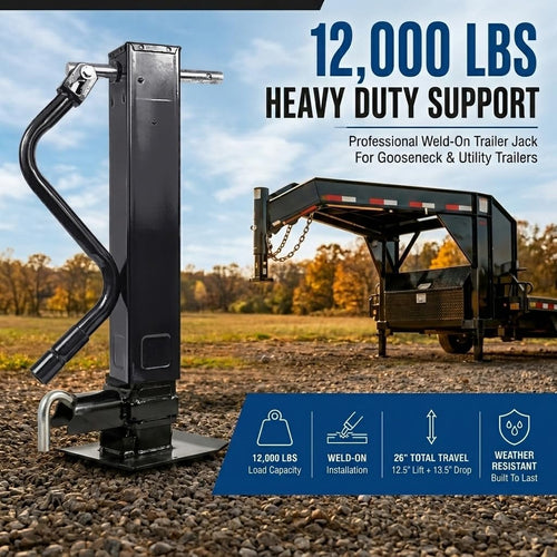 12000 LBS Weld-On Trailer Jack 4" Square Tube 26" Travel Side Wind Black F983326