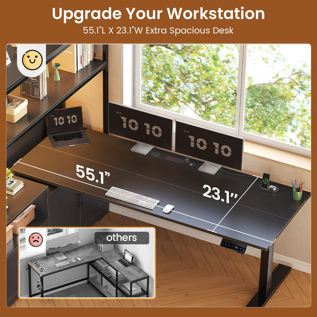 57" L Shaped Standing Desk with Storage Hutch E4751