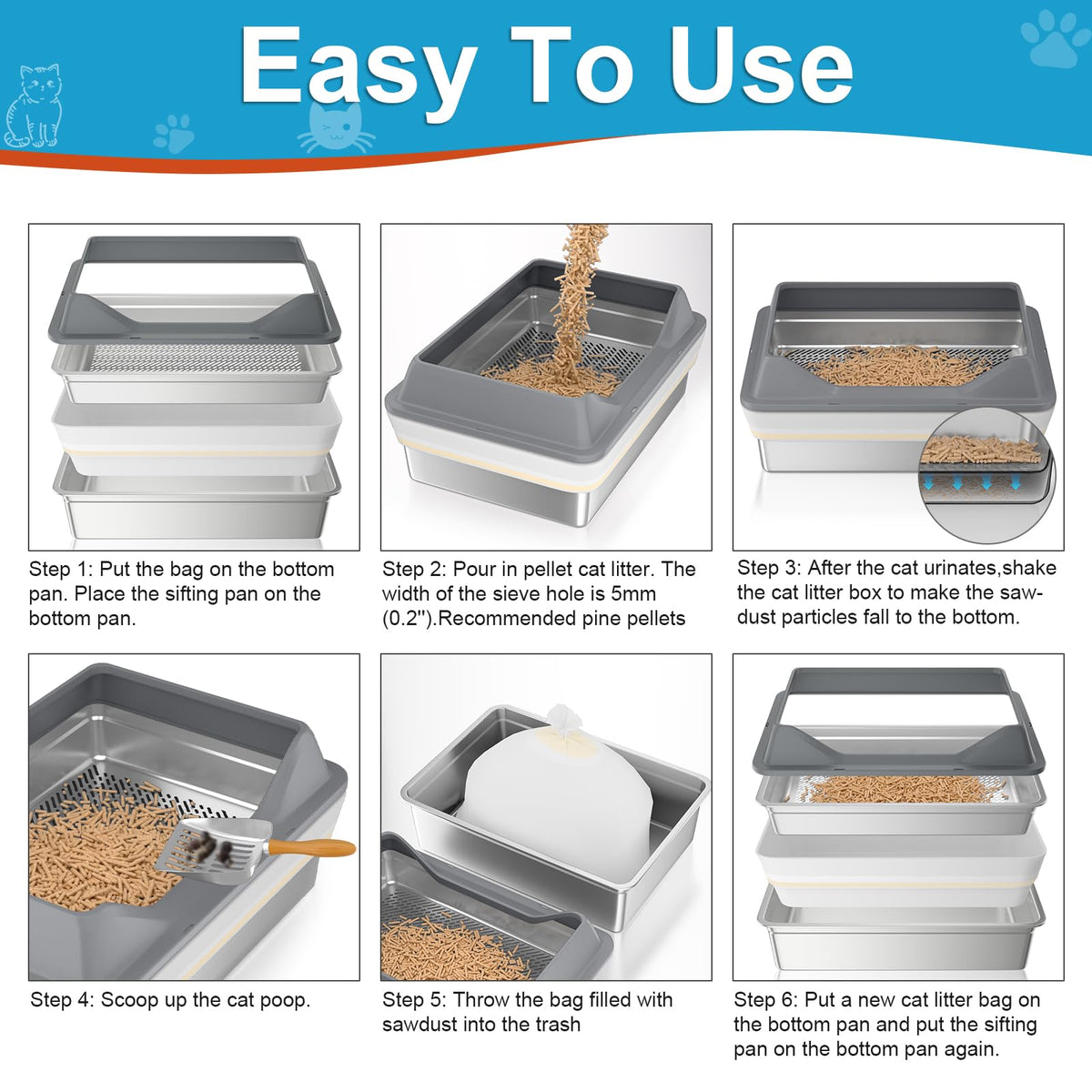 XXXL Stainless Steel Sifting Litter Box with Lid Q908