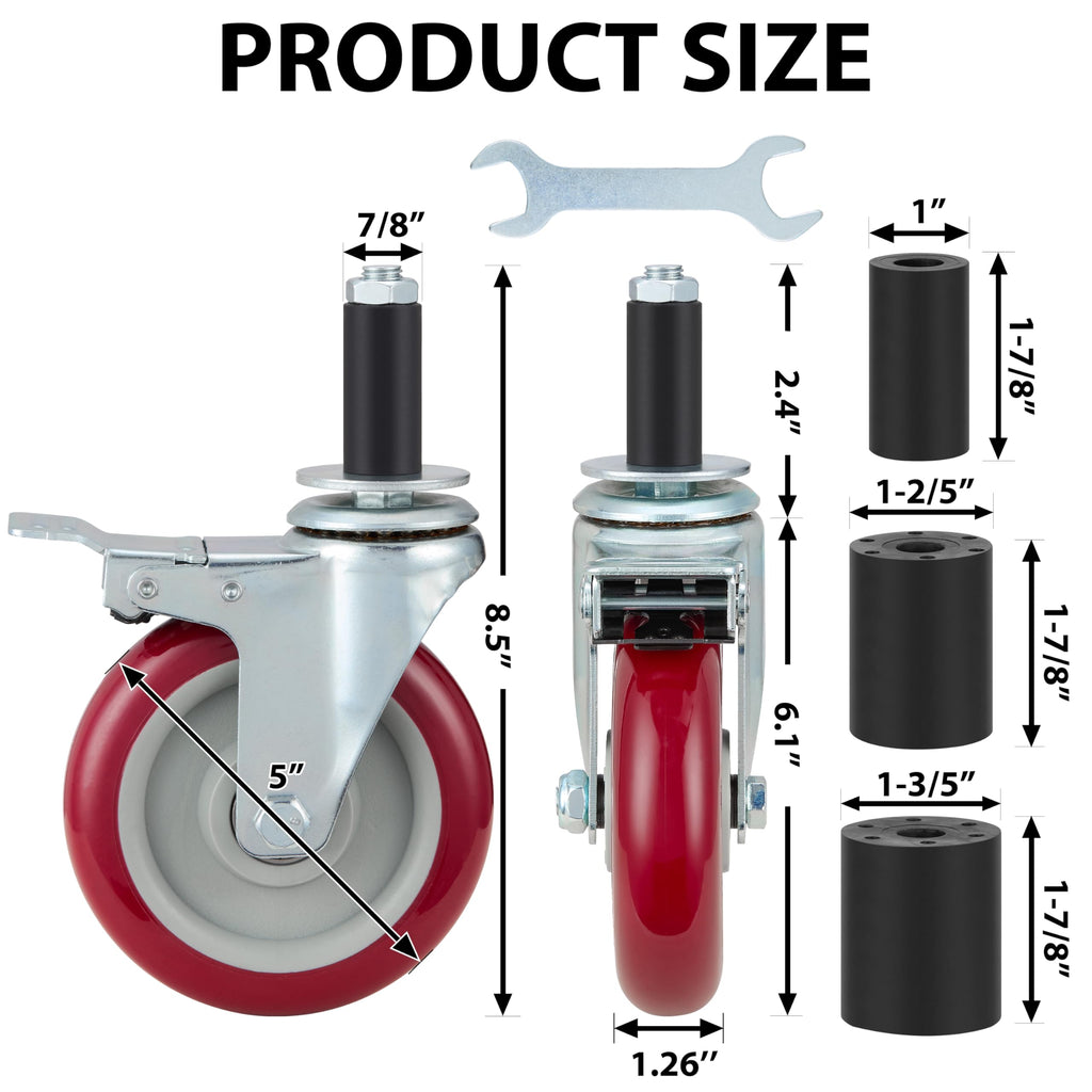 5 Inch Caster Wheels Set of 4 with Brake J50542