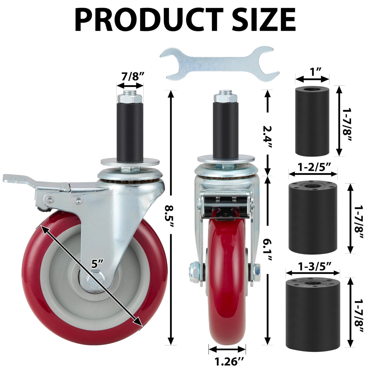 5 Inch Caster Wheels Set of 4 with Brake J50542