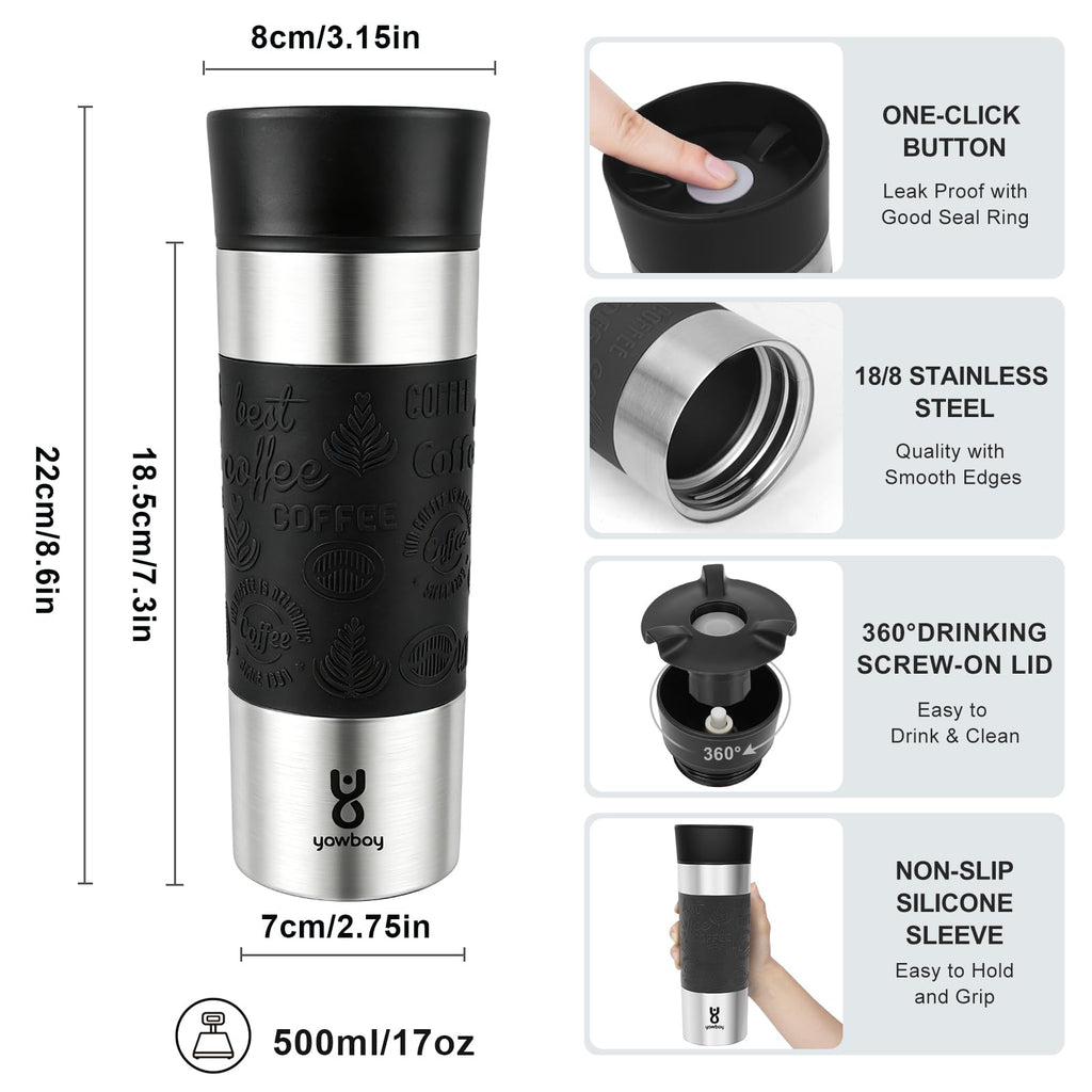 16 oz Stainless Steel Insulated Leak Proof Travel Coffee Mug P701