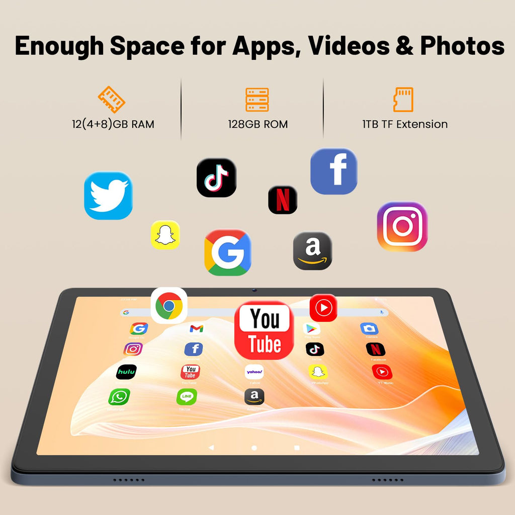 Android 15 Tablet 10 Inch, 12GB+128GB, Octa-Core, 2TB Expandable N752000