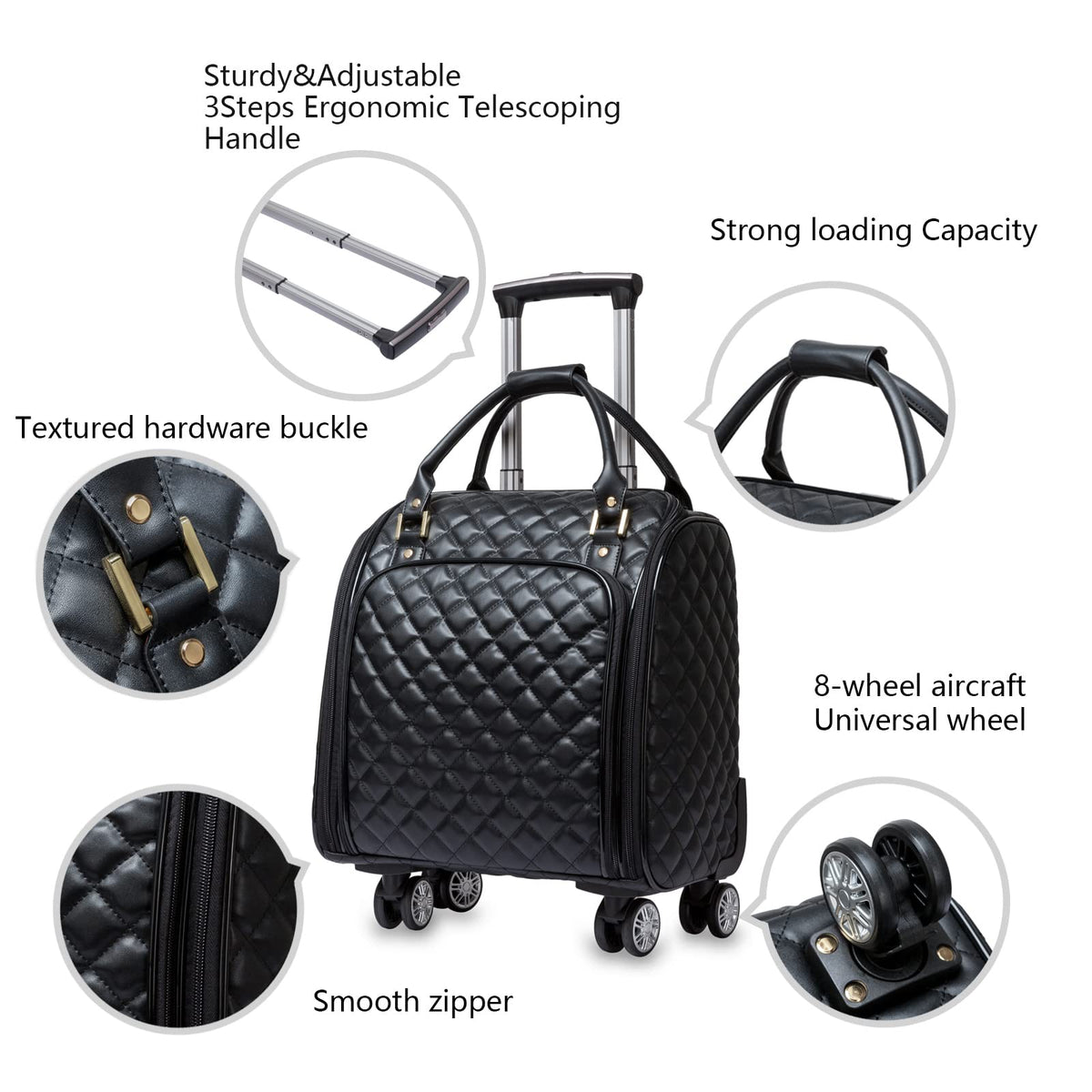 Leather Expandable Spinner Underseat Carry On Luggage P798912