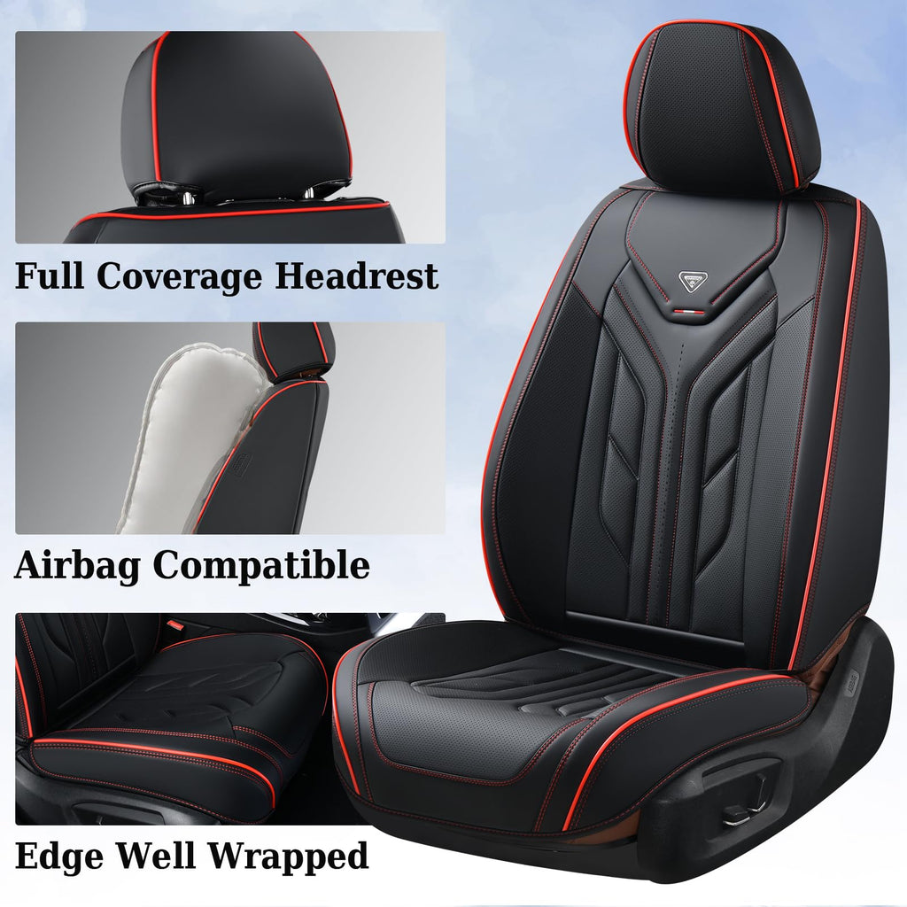 Black & Red Leather Car Seat Covers Full Set M58420