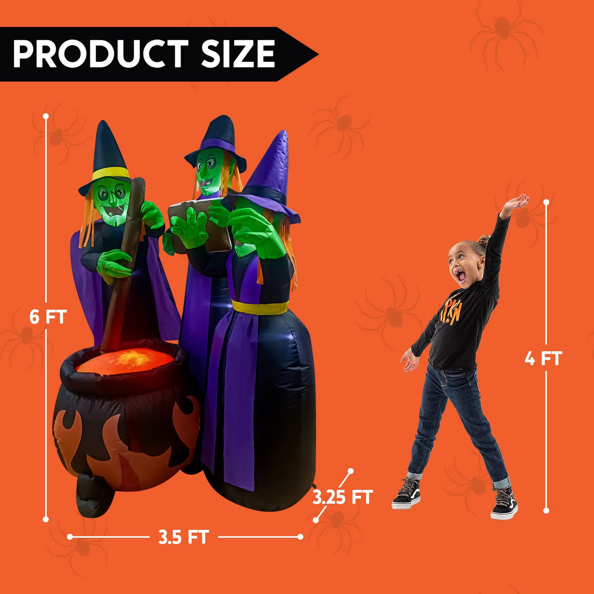 6 FT Halloween Inflatables Three Witch Cauldron with LEDs C894