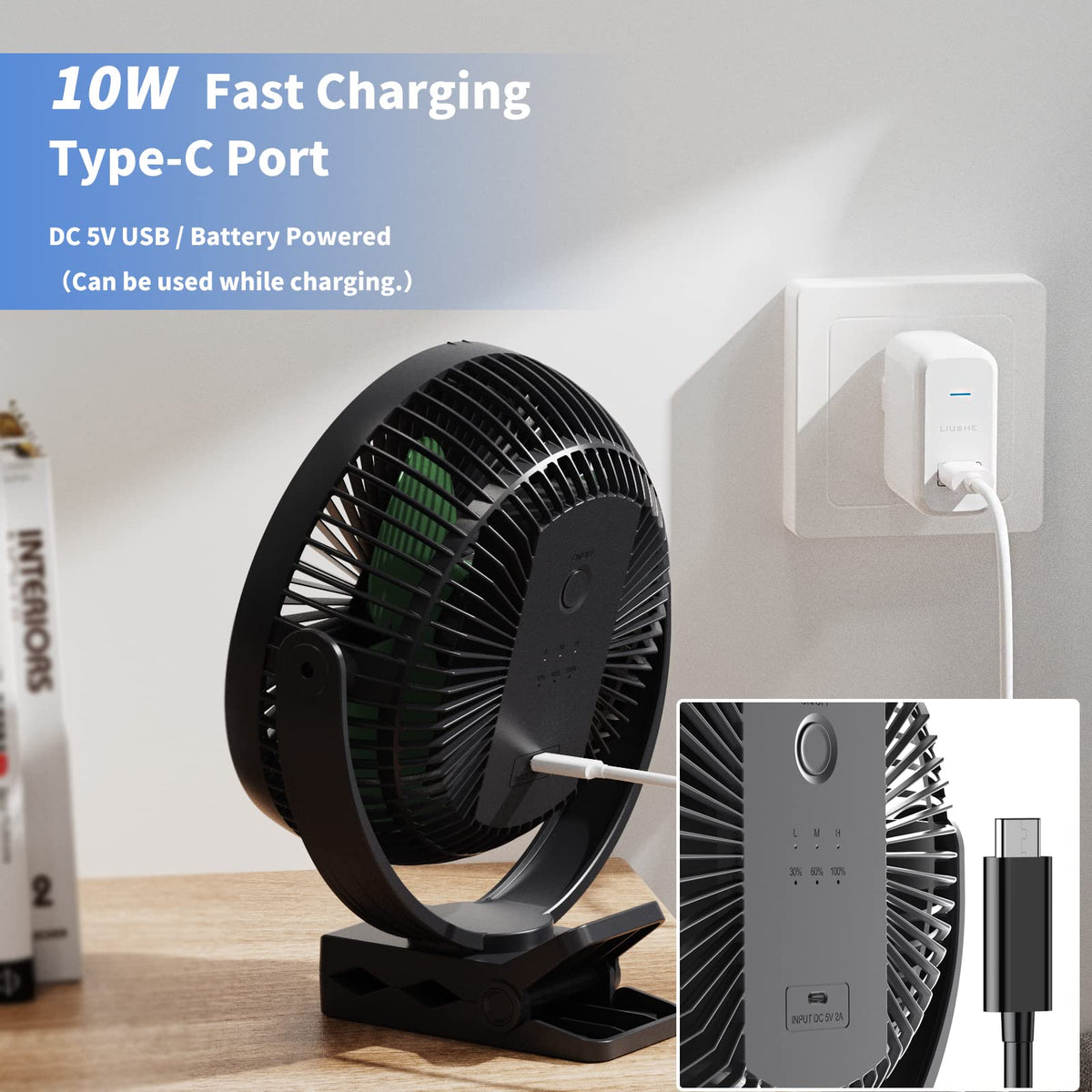 8 Inch Rechargeable Portable Clip on Fan U51339