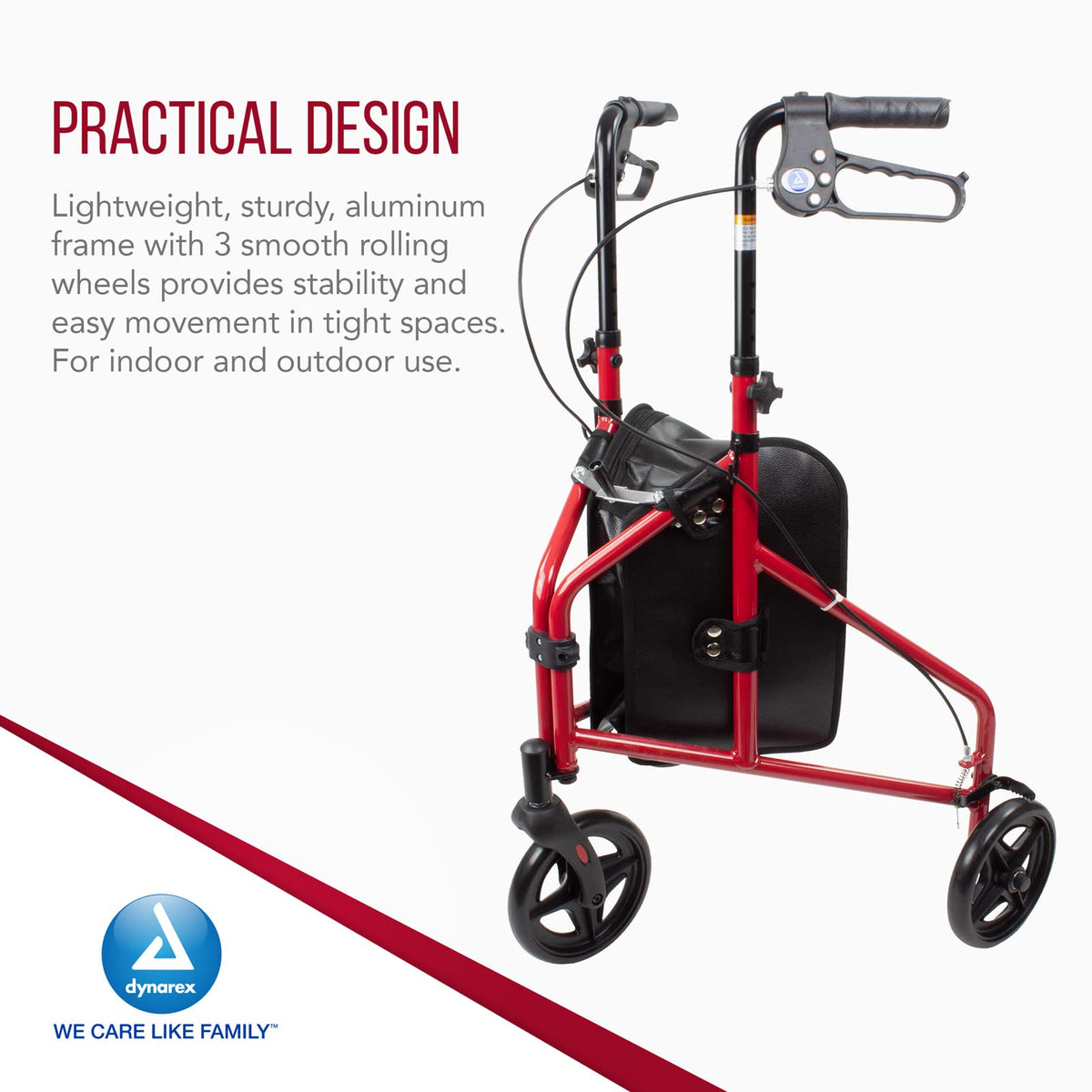 Foldable Lightweight 3-Wheel Rollator with Storage Pouch W6574