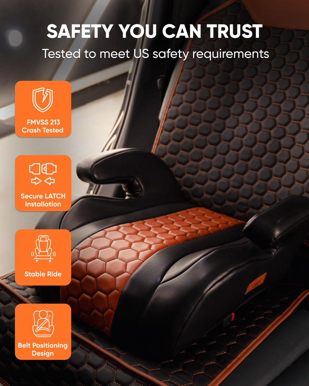 Backless Booster Car Seat with Latch Connectors, 40-100 lbs, Black-Brown E466925