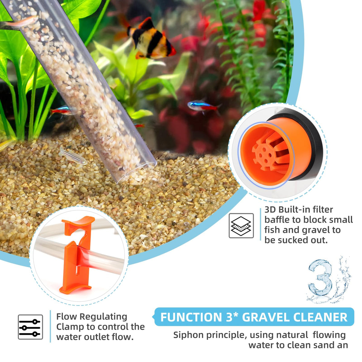 Aquarium Gravel Cleaner Kit with Water Hose Controller Clamp G726