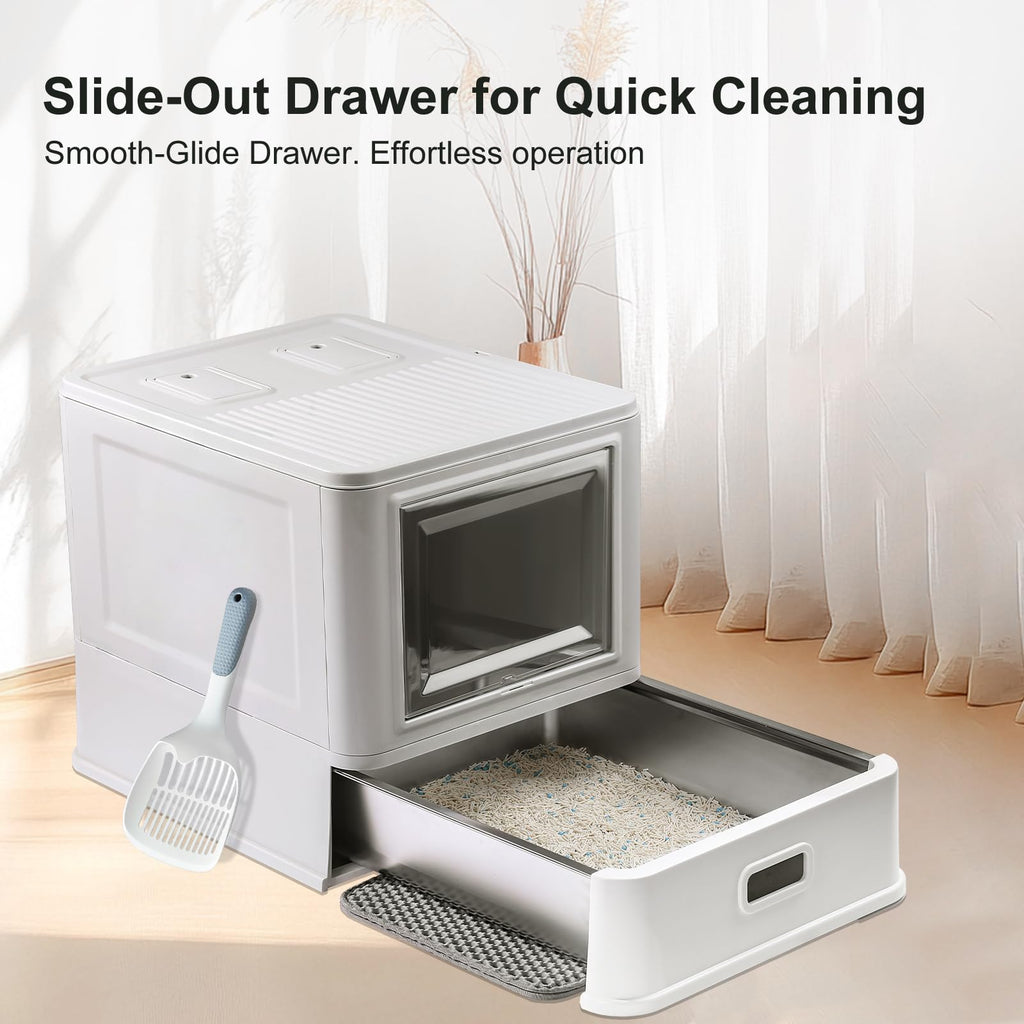 Enclosed Stainless Steel Cat Litter Box with Lid D1533