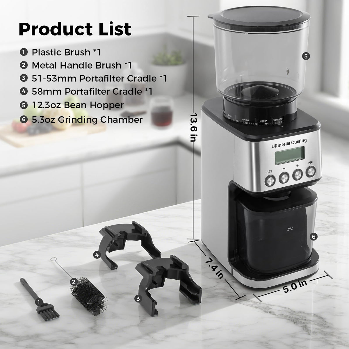 Silver Conical Burr Coffee Grinder U282
