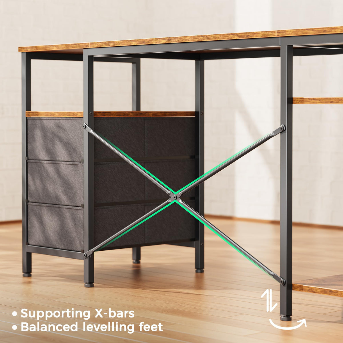 L Shaped Office Desk with Power Outlets & 3 Drawers X3807