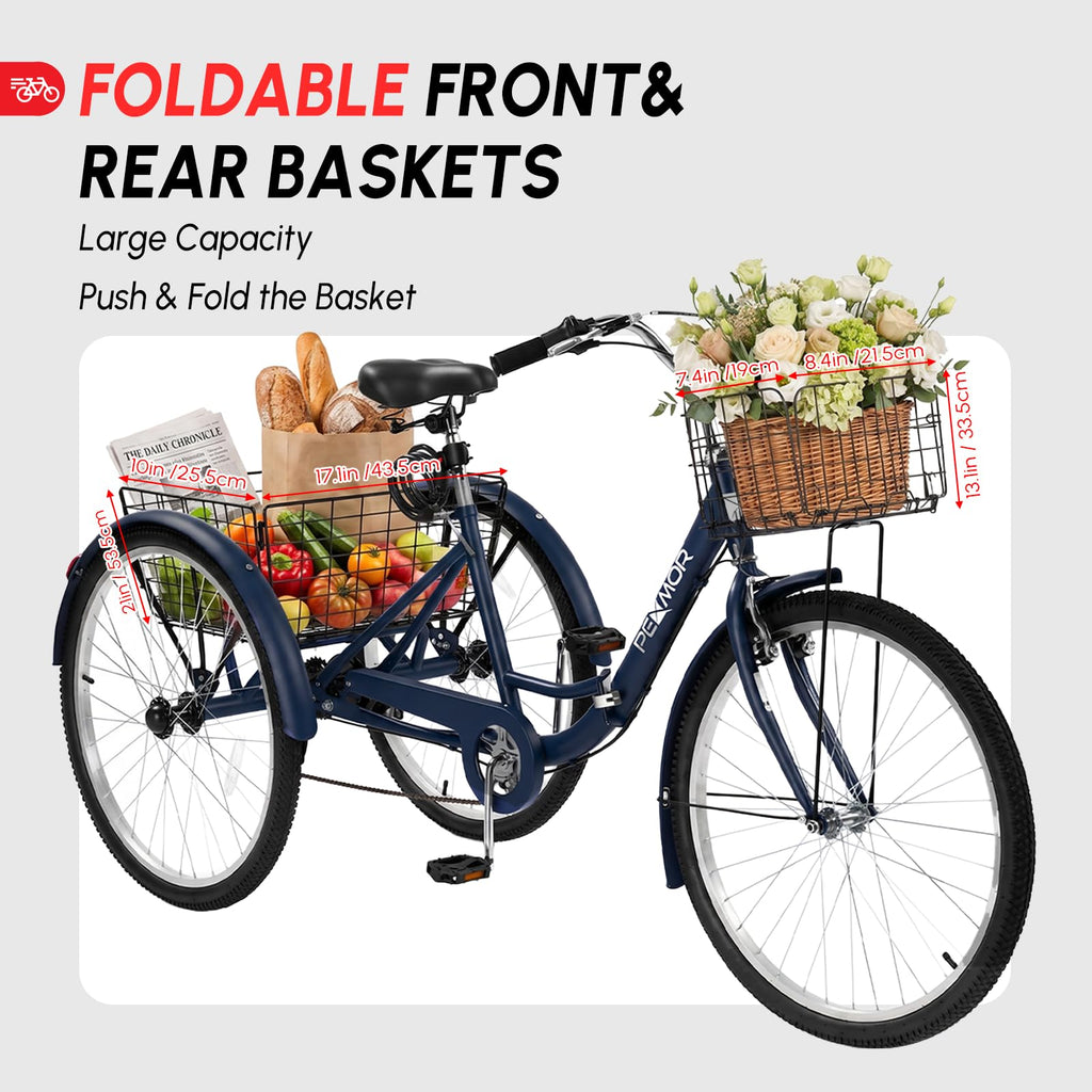 24/26 Inch 7 Speed Adult Tricycle with Folding Basket N60117