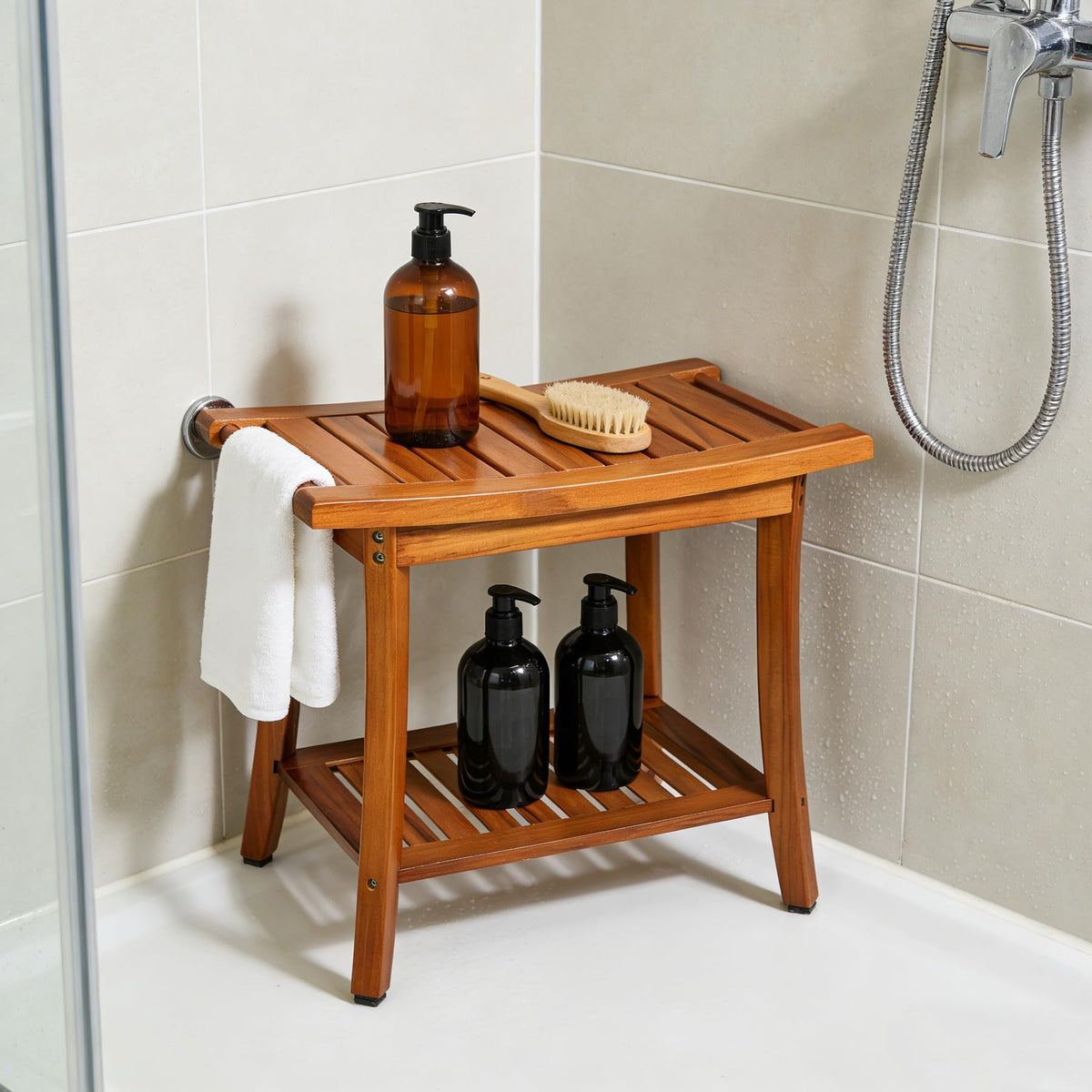 Teak Shower Bench Seat with Handles X33127